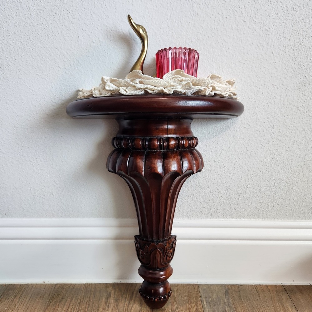 Vintage Florentine Style Dark Mahogany Solid Wood Hanging Wall‎ Shelf Sconce - Picture 15 of 15